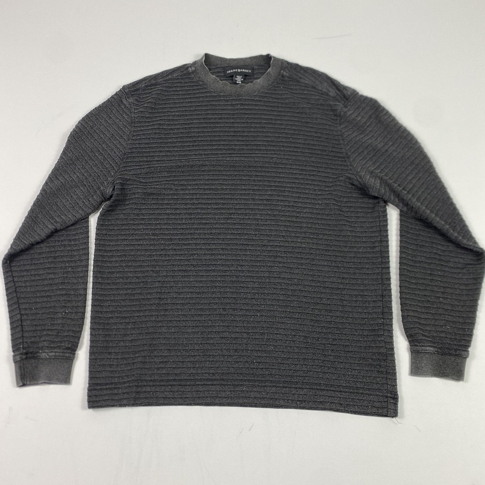Jhane Barnes Sweater Mens Medium Gray Silk Blend Textured Ribbed‎ Crewneck Knit